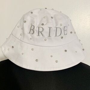 Bride Bucket Hat white Pearls and Rhinestones